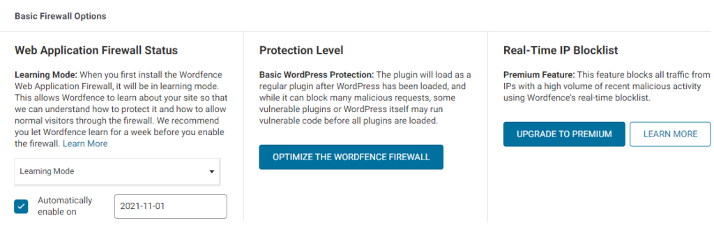 WordFence Protection Level